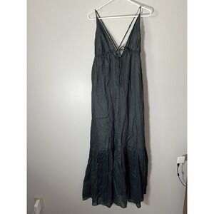 NWT Banana Republic Ramie Strappy Maxi Dress  Tiered Skirt Plunge Neckline L